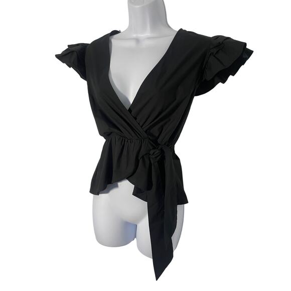 Express Classy Black Wrap Ruffle Top XS - Picture 4 of 7